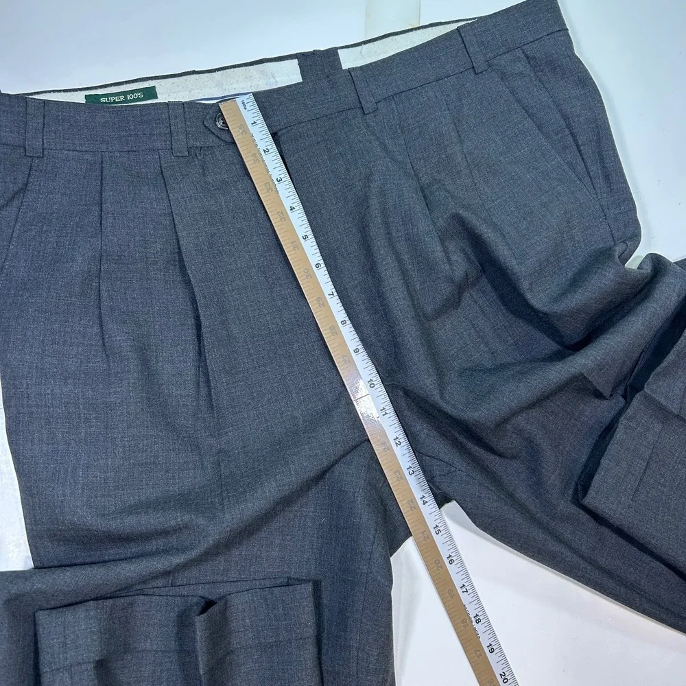 Lauren Ralph Lauren Dress Pants Pleated Super 100s Wool Gray Mens 36x32 Runs big